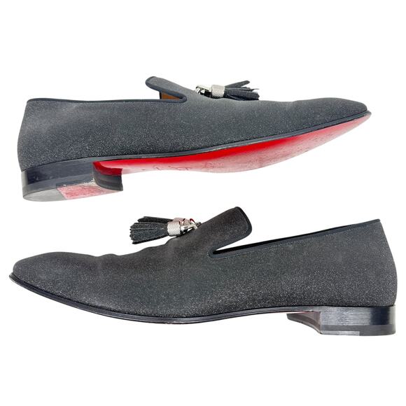 Christian Louboutin Rivalion Nylon Metallic Loafers Black Tassels Size 44 main image 7